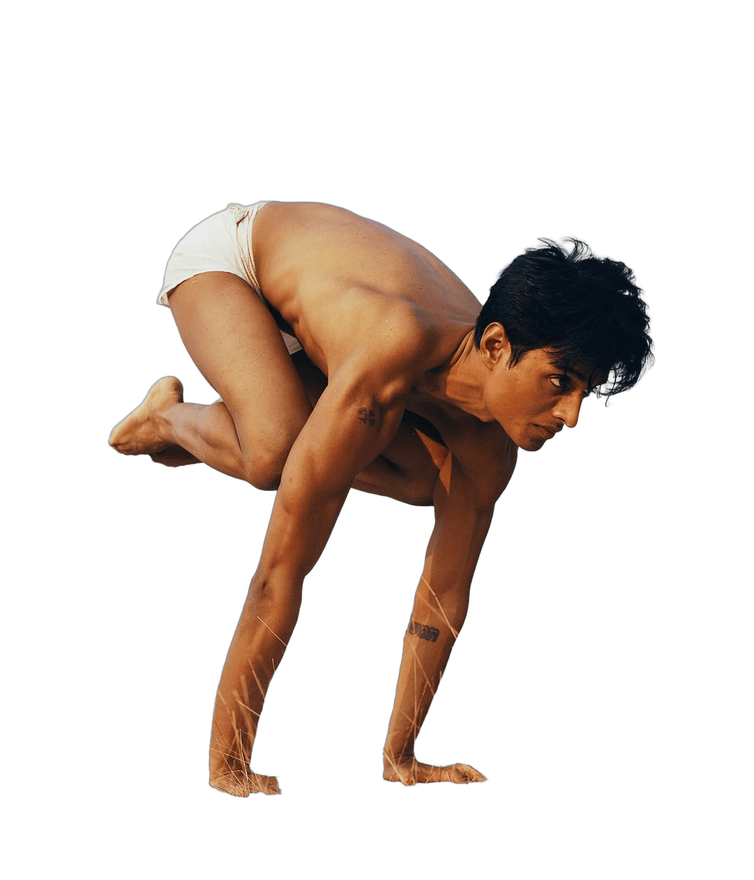 Rutviq in crow pose — Bakasana