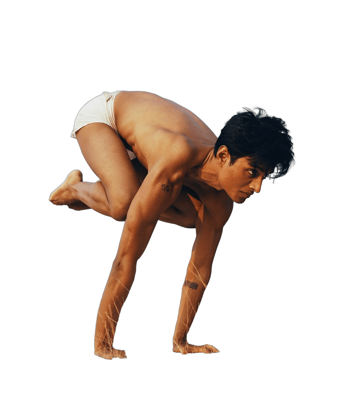 Crow pose demonstrating body mastery